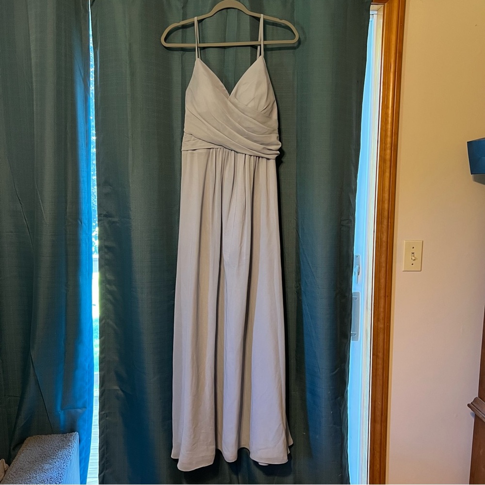 A-Line V-neck Floor-Length Chiffon Bridesmaid Dress With Ruffle #206464
